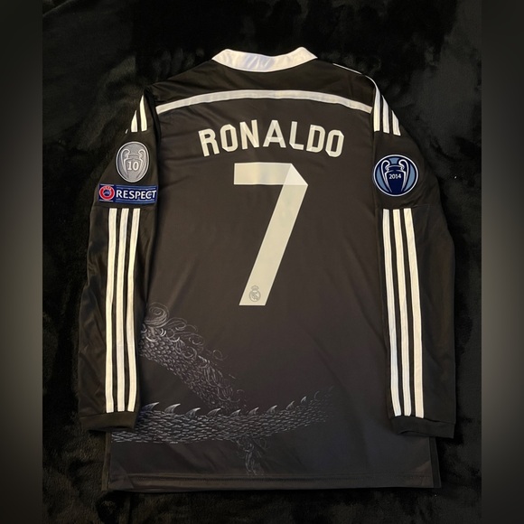 Ronaldo #7 Real Madrid 2014 Black Dragon Longsleeve retro soccer jersey m-L Jerseys